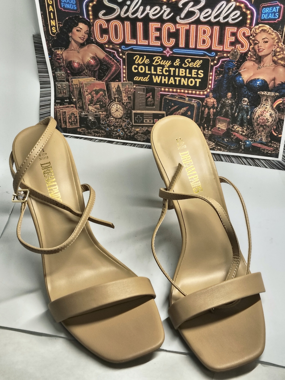 Dream Pairs Nude Strappy Heeled Sandals Women’s EU 41 US 10 Tan Square Toe